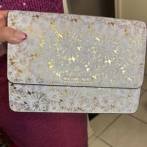 MICHAEL Michael Kors Gold and White Floral Clutch